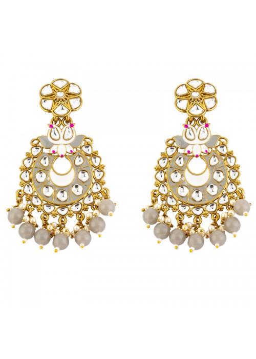 Jewels Galaxy Brilliant Kundan & Beads Gold Plated Chandbali Earrings For Women/Girls 45155