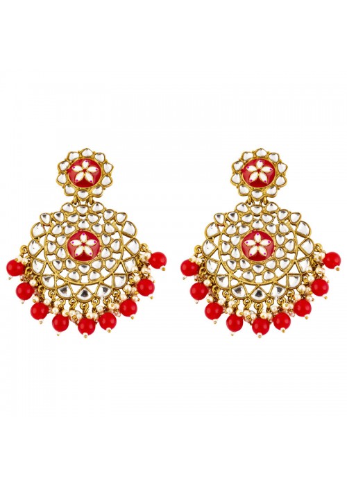 Jewels Galaxy Fabulous Floral Kundan & Beads Gold Plated Chandbali Earrings For Women/Girls 45156