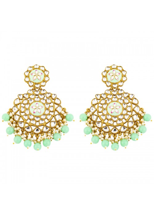 Jewels Galaxy Contemporary Floral Kundan & Beads Gold Plated Chandbali Earrings For Women/Girls 45157
