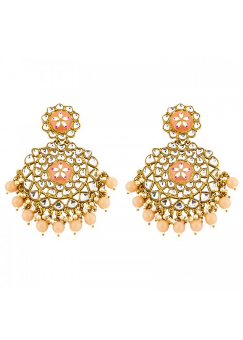 Jewels Galaxy Delicate Floral Kundan & Beads Gold Plated Chandbali Earrings For Women/Girls 45160