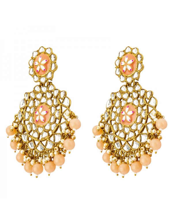 Jewels Galaxy Delicate Floral Kundan & Beads Gold Plated Chandbali Earrings For Women/Girls 45160