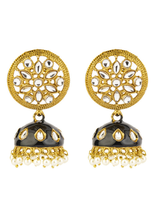 Jewels Galaxy Traditional Kundan & Pearl Gold Plated Jhumki For Women/Girls 45161