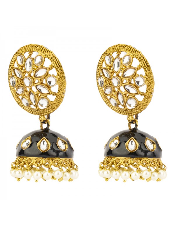 Jewels Galaxy Traditional Kundan & Pearl Gold Plated Jhumki For Women/Girls 45161