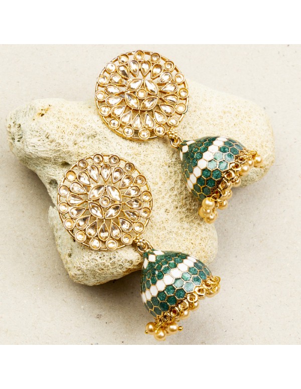 Jewels Galaxy Designer Floral CZ & Pearl Gold Plated Plushy Jhumki For Women/Girls 45164