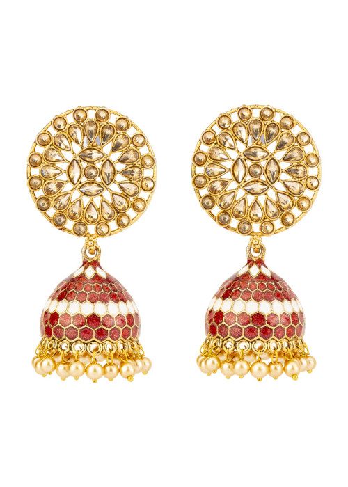 Jewels Galaxy Marvelous Floral CZ & Pearl Gold Plated Glitzy Jhumki For Women/Girls 45165