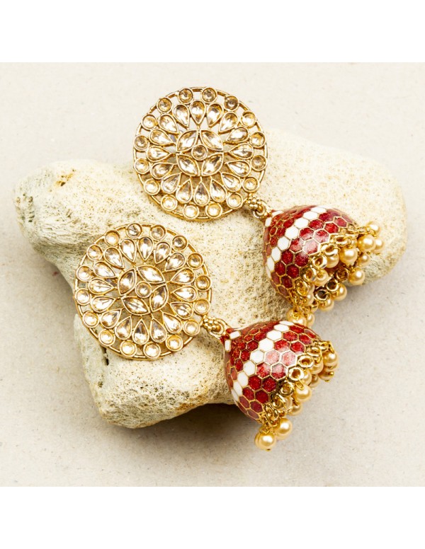 Jewels Galaxy Marvelous Floral CZ & Pearl Gold Plated Glitzy Jhumki For Women/Girls 45165