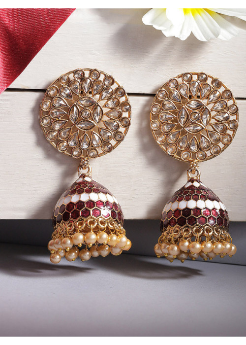 Jewels Galaxy Contemporary Floral CZ & Pearl Gold Plated Brilliant Jhumki For Women/Girls 45167