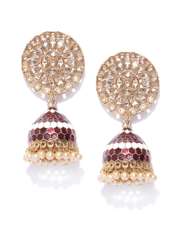 Jewels Galaxy Contemporary Floral CZ & Pearl Gold Plated Brilliant Jhumki For Women/Girls 45167