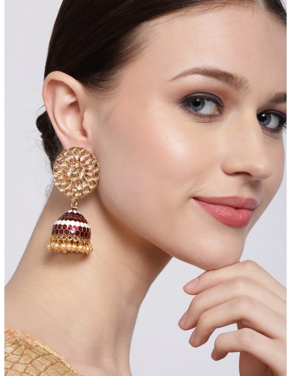Jewels Galaxy Contemporary Floral CZ & Pearl Gold Plated Brilliant Jhumki For Women/Girls 45167