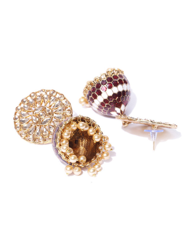 Jewels Galaxy Contemporary Floral CZ & Pearl Gold Plated Brilliant Jhumki For Women/Girls 45167