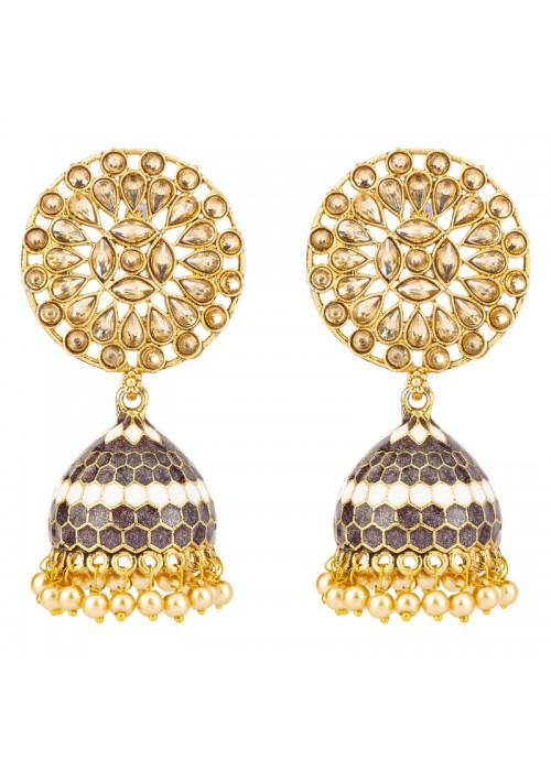 Jewels Galaxy Exclusive Floral CZ & Pearl Gold Plated Stunning Jhumki For Women/Girls 45168