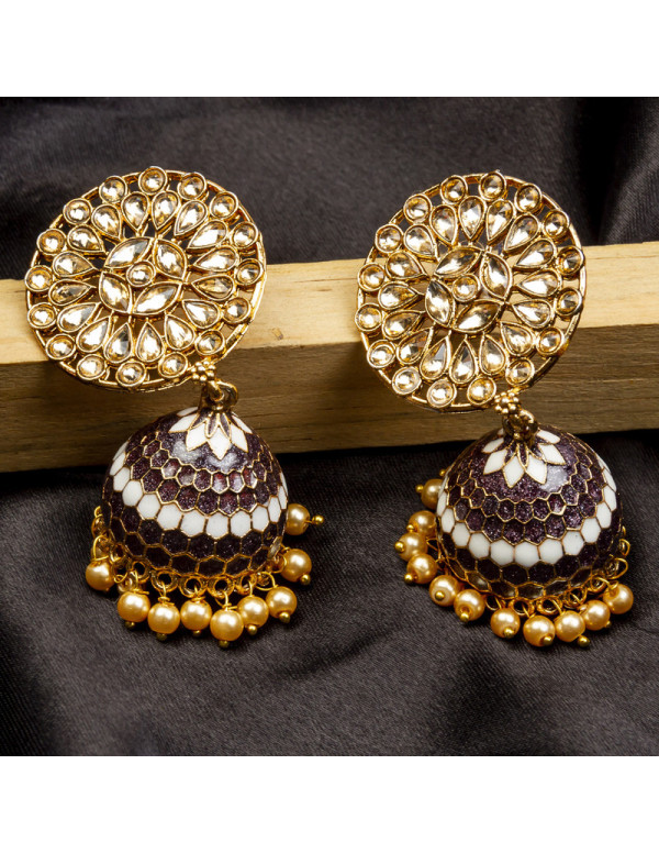 Jewels Galaxy Exclusive Floral CZ & Pearl Gold Plated Stunning Jhumki For Women/Girls 45168