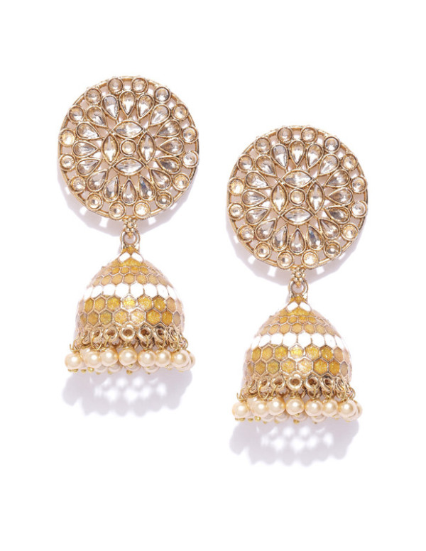 Jewels Galaxy Sparkling Floral CZ & Pearl Gold Plated Marvelous Jhumki For Women/Girls 45169