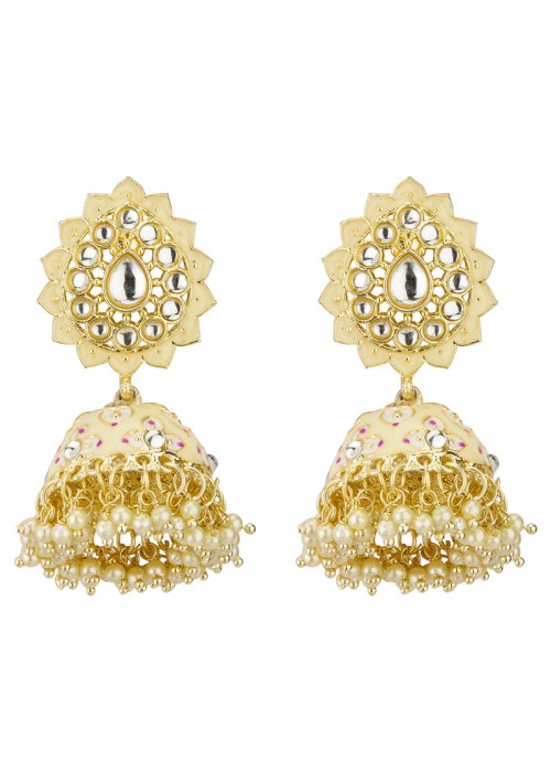 Jewels Galaxy Gold Plated Pearl studded Off White Jhumki Earrings 45175