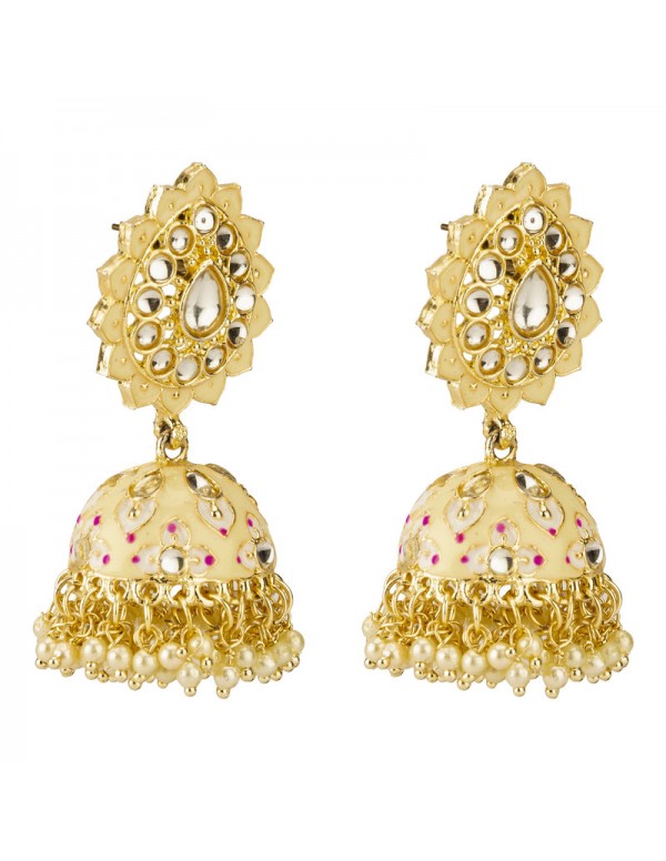 Jewels Galaxy Gold Plated Pearl studded Off White Jhumki Earrings 45175