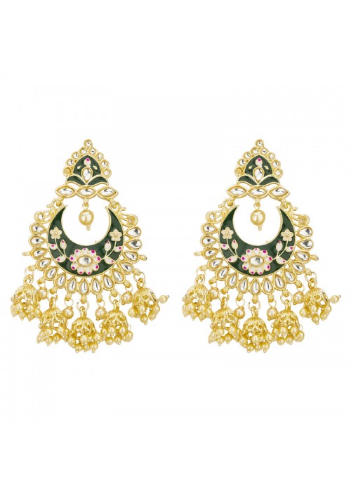 Jewels Galaxy Gold Plated Pearl studded Green Chandbalis 45176