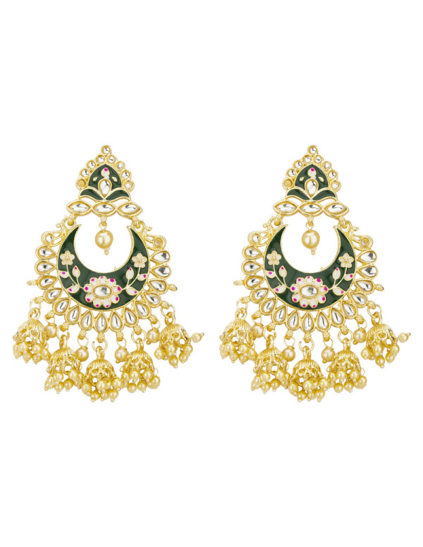 Jewels Galaxy Gold Plated Pearl studded Green Chan...