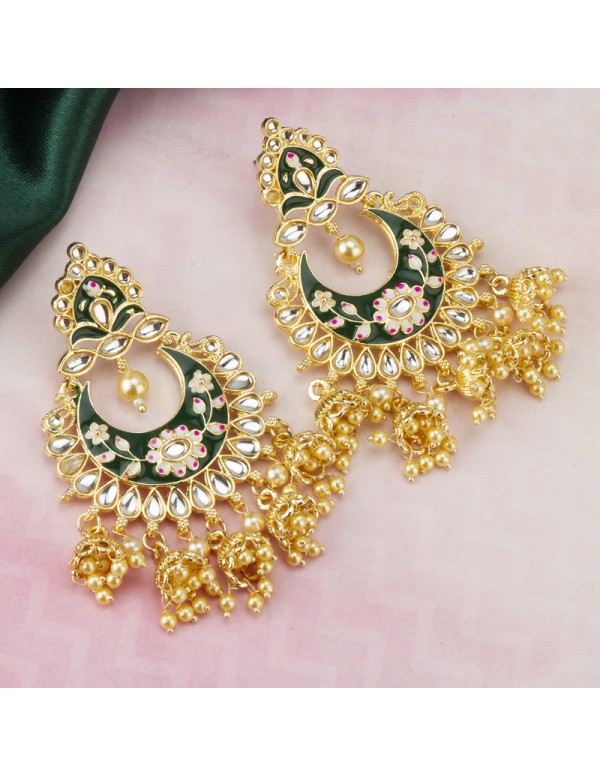 Jewels Galaxy Gold Plated Pearl studded Green Chan...