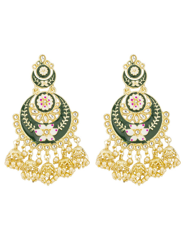 Jewels Galaxy Gold Plated Pearl studded Green Chan...