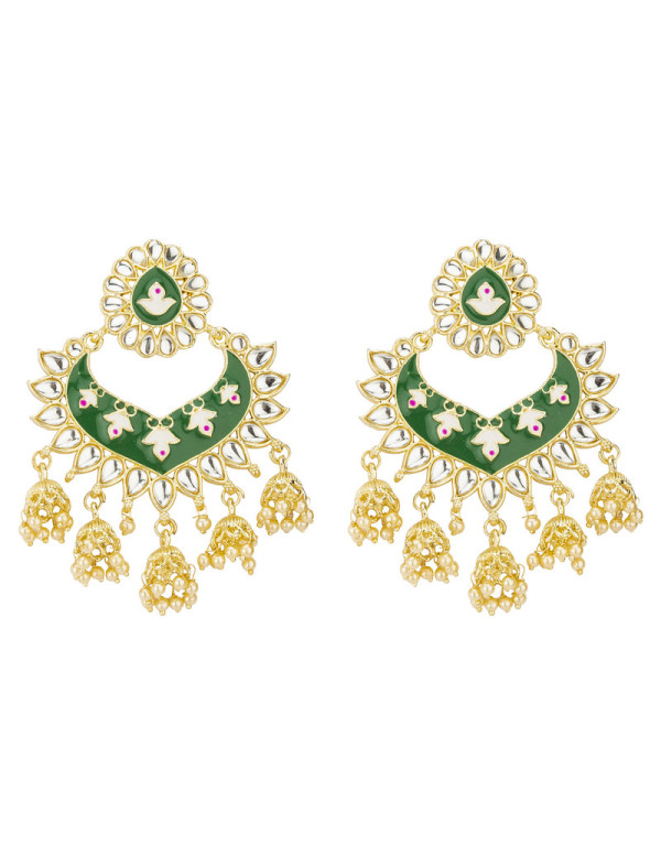 Jewels Galaxy Gold Plated Pearl studded Green Chan...