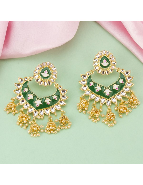 Jewels Galaxy Gold Plated Pearl studded Green Chan...