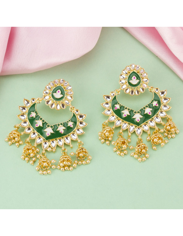 Jewels Galaxy Gold Plated Pearl studded Green Chandbalis 45185