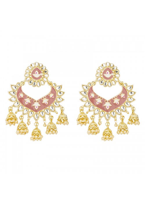 Jewels Galaxy Gold Plated Pearl studded Pink Chandbalis 45187