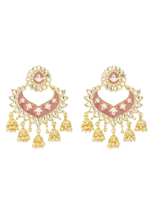 Jewels Galaxy Gold Plated Pearl studded Pink Chandbalis 45187