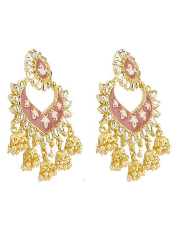 Jewels Galaxy Gold Plated Pearl studded Pink Chandbalis 45187