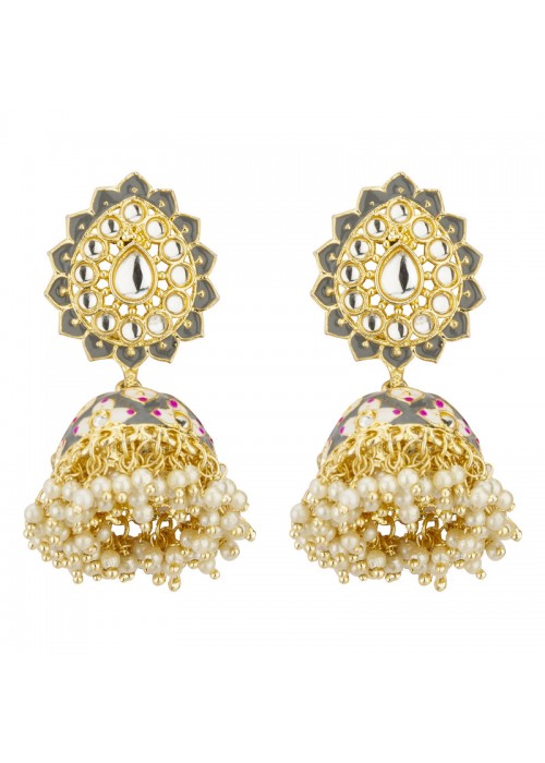 Jewels Galaxy Gold Plated Pearl studded Grey Jhumki Earrings 45191