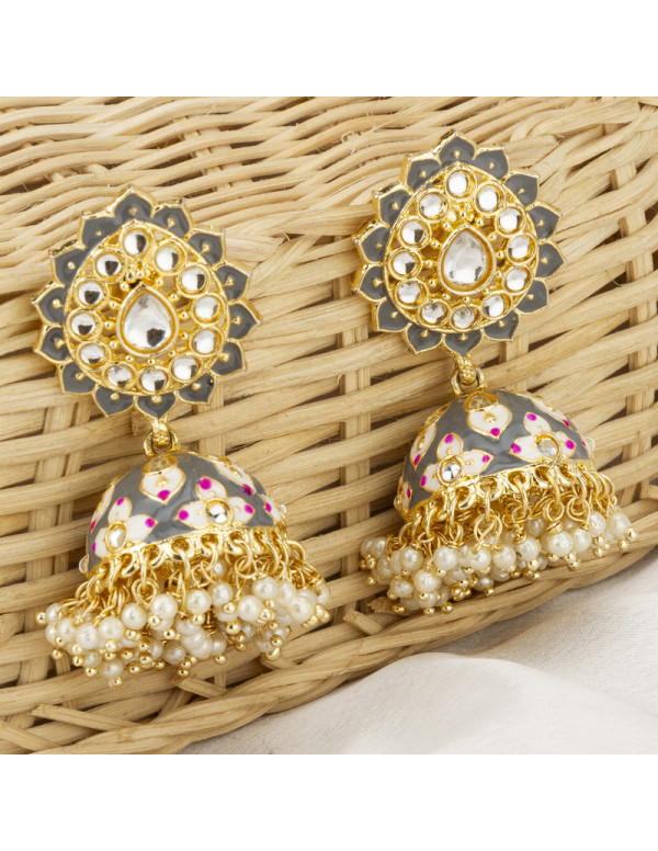 Jewels Galaxy Gold Plated Pearl studded Grey Jhumki Earrings 45191