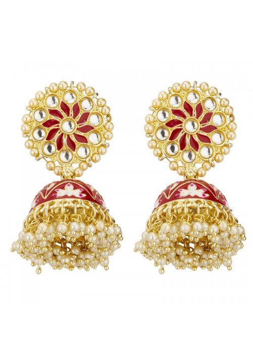Jewels Galaxy Gold Plated Pearl studded Red Chandbalis 45193