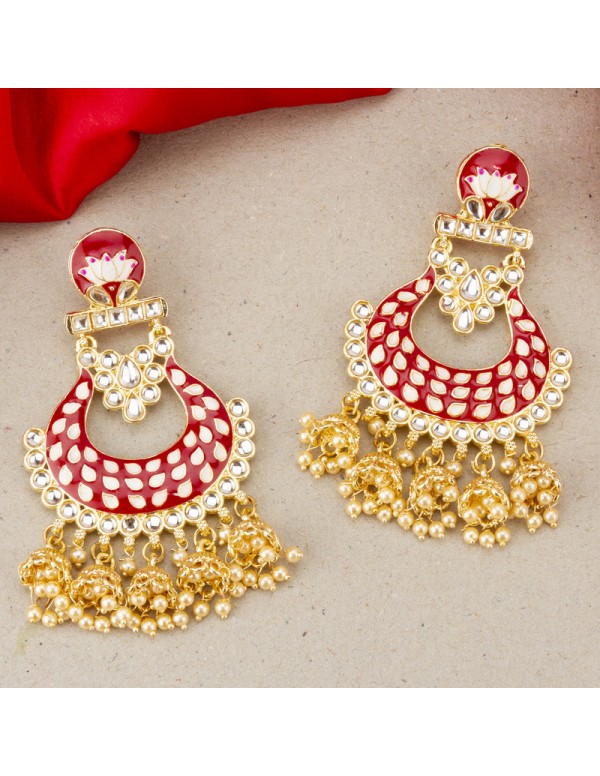 Jewels Galaxy Gold Plated Pearl studded Red Chandb...
