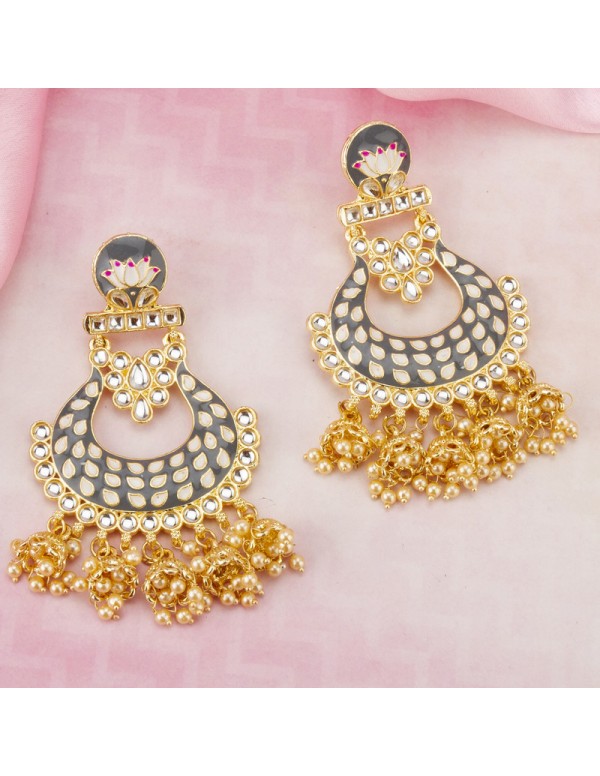 Jewels Galaxy Gold Plated Pearl studded Grey Chand...