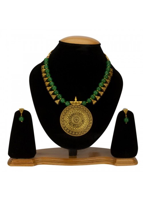 Jewels Galaxy Green Copper Plated Pearl Necklace Set 44003