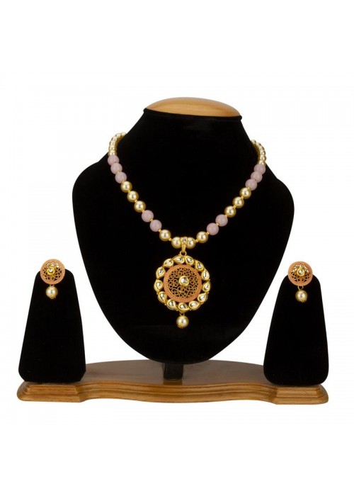 Jewels Galaxy Pink GP Kundan studded Pearl Necklace Set 44004