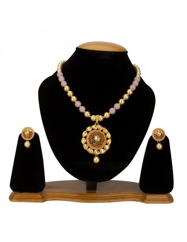 Jewels Galaxy Pink GP Kundan studded Pearl Necklac...