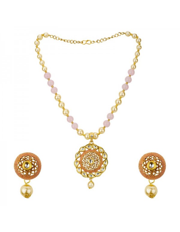 Jewels Galaxy Pink GP Kundan studded Pearl Necklace Set 44004