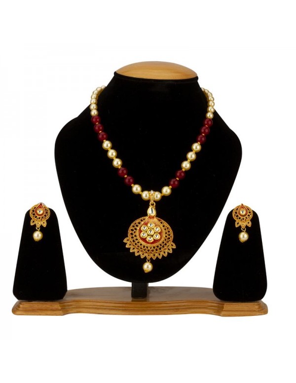 Jewels Galaxy Red GP Kundan studded Pearl Necklace...