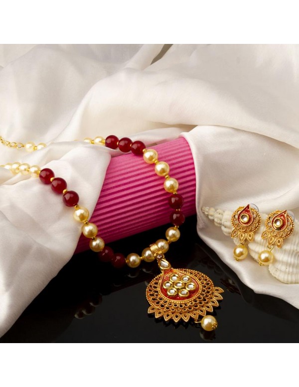 Jewels Galaxy Red GP Kundan studded Pearl Necklace...