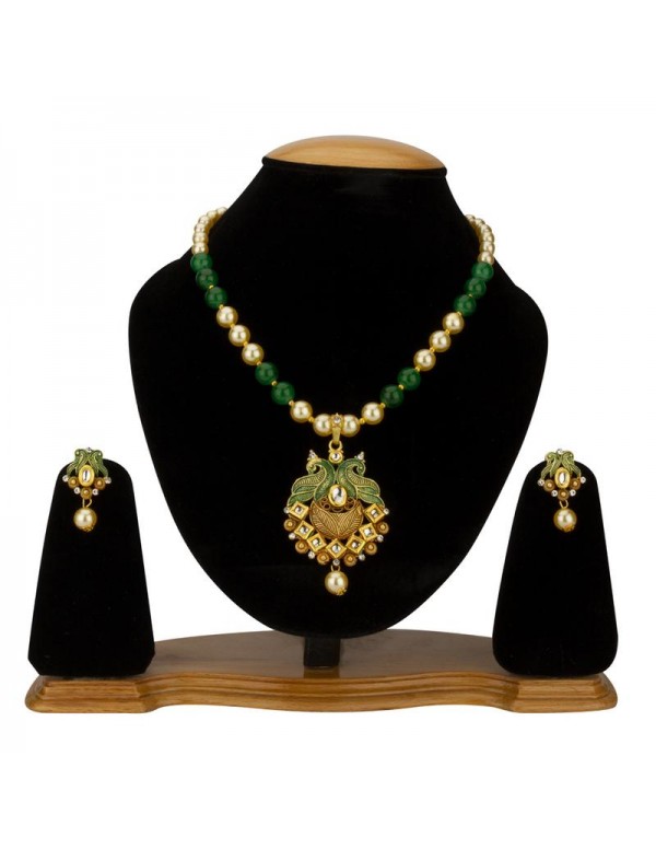 Jewels Galaxy Green GP Kundan studded Pearl Neckla...