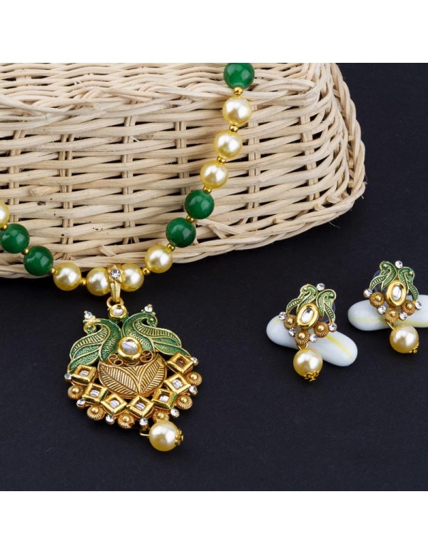 Jewels Galaxy Green GP Kundan studded Pearl Neckla...