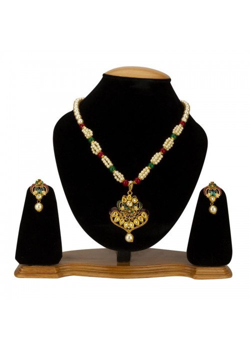 Jewels Galaxy Multicolor GP Kundan studded Pearl Necklace Set 44019