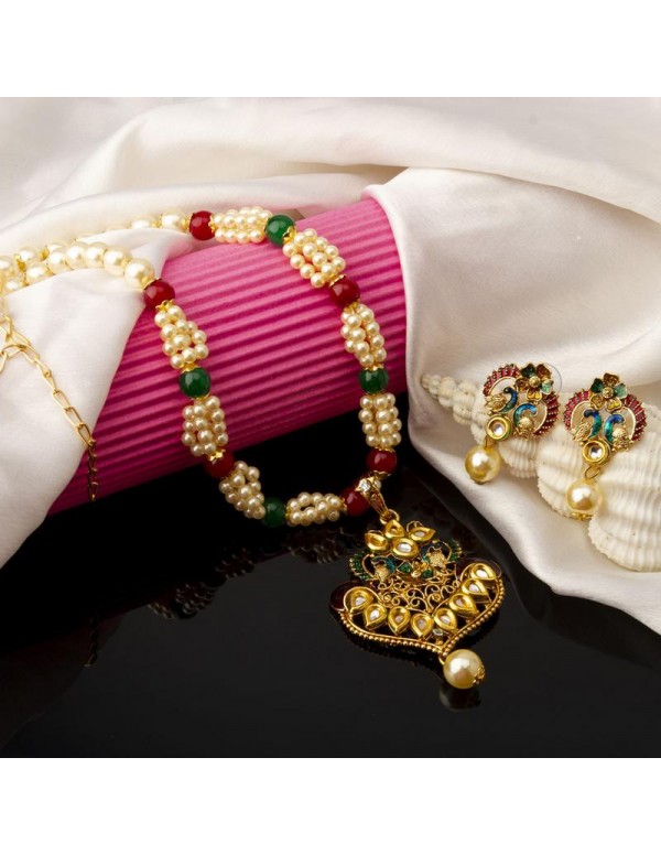 Jewels Galaxy Multicolor GP Kundan studded Pearl N...