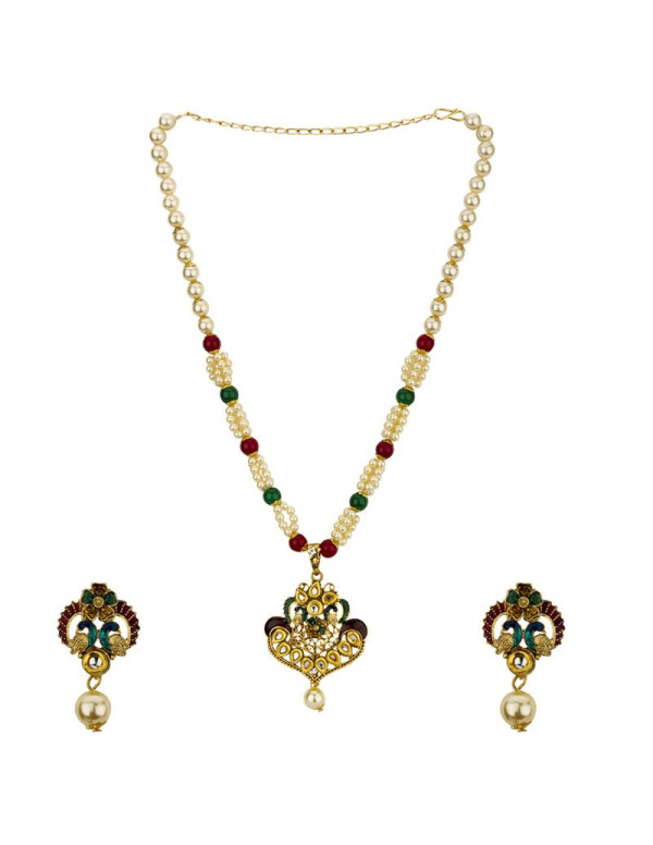 Jewels Galaxy Multicolor GP Kundan studded Pearl Necklace Set 44019