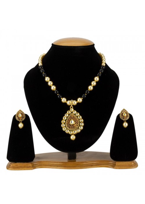 Jewels Galaxy Black GP Kundan studded Pearl Necklace Set 44021