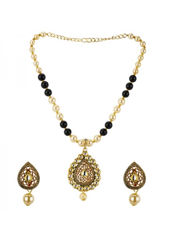 Jewels Galaxy Black GP Kundan studded Pearl Necklace Set 44021