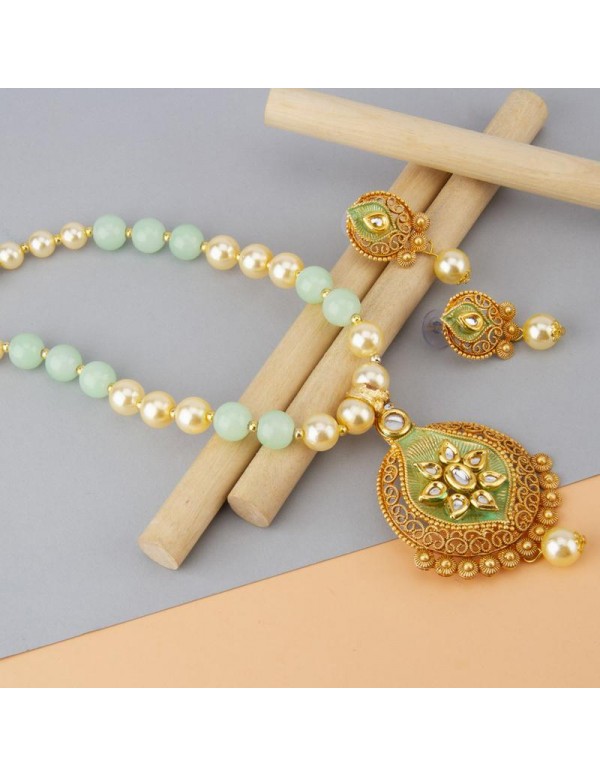 Jewels Galaxy Green GP Kundan studded Pearl Neckla...