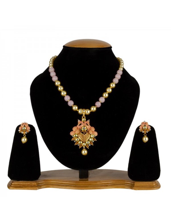 Jewels Galaxy Pink GP Kundan studded Pearl Necklac...