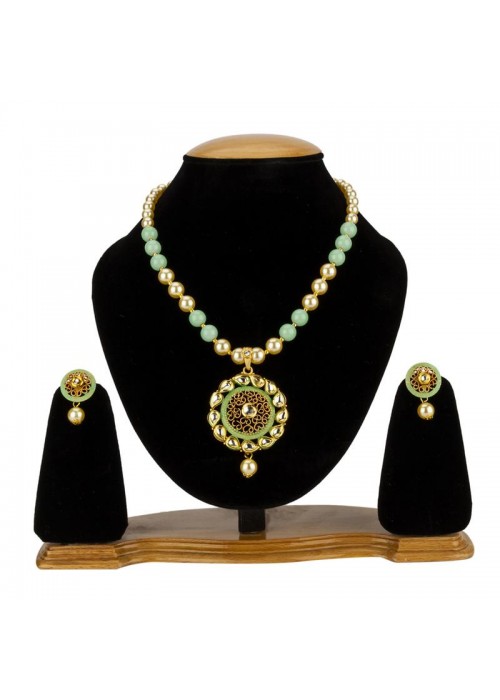 Jewels Galaxy Green GP Kundan studded Pearl Necklace Set 44028